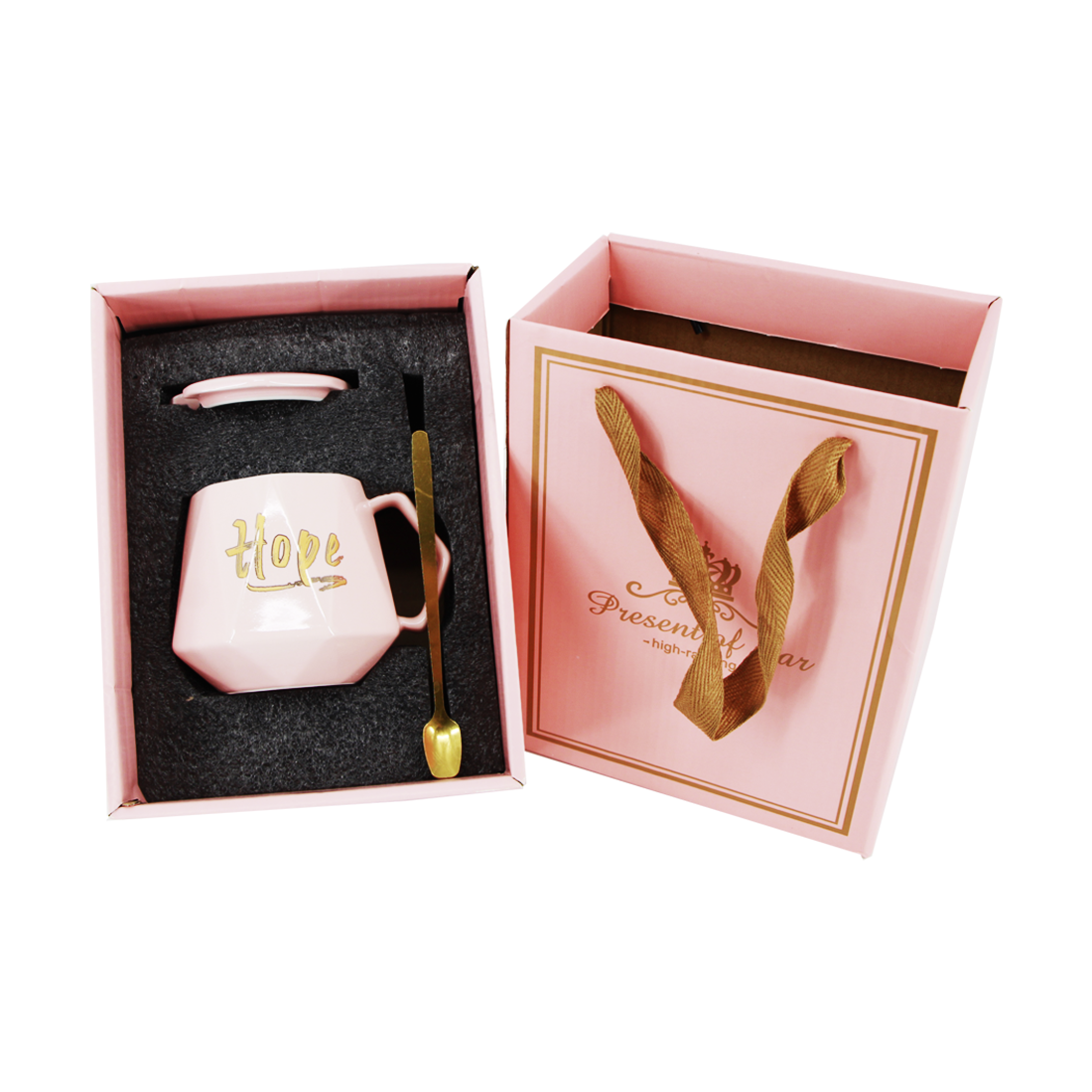 Hope Ceramic Mug With Cover & Spoon